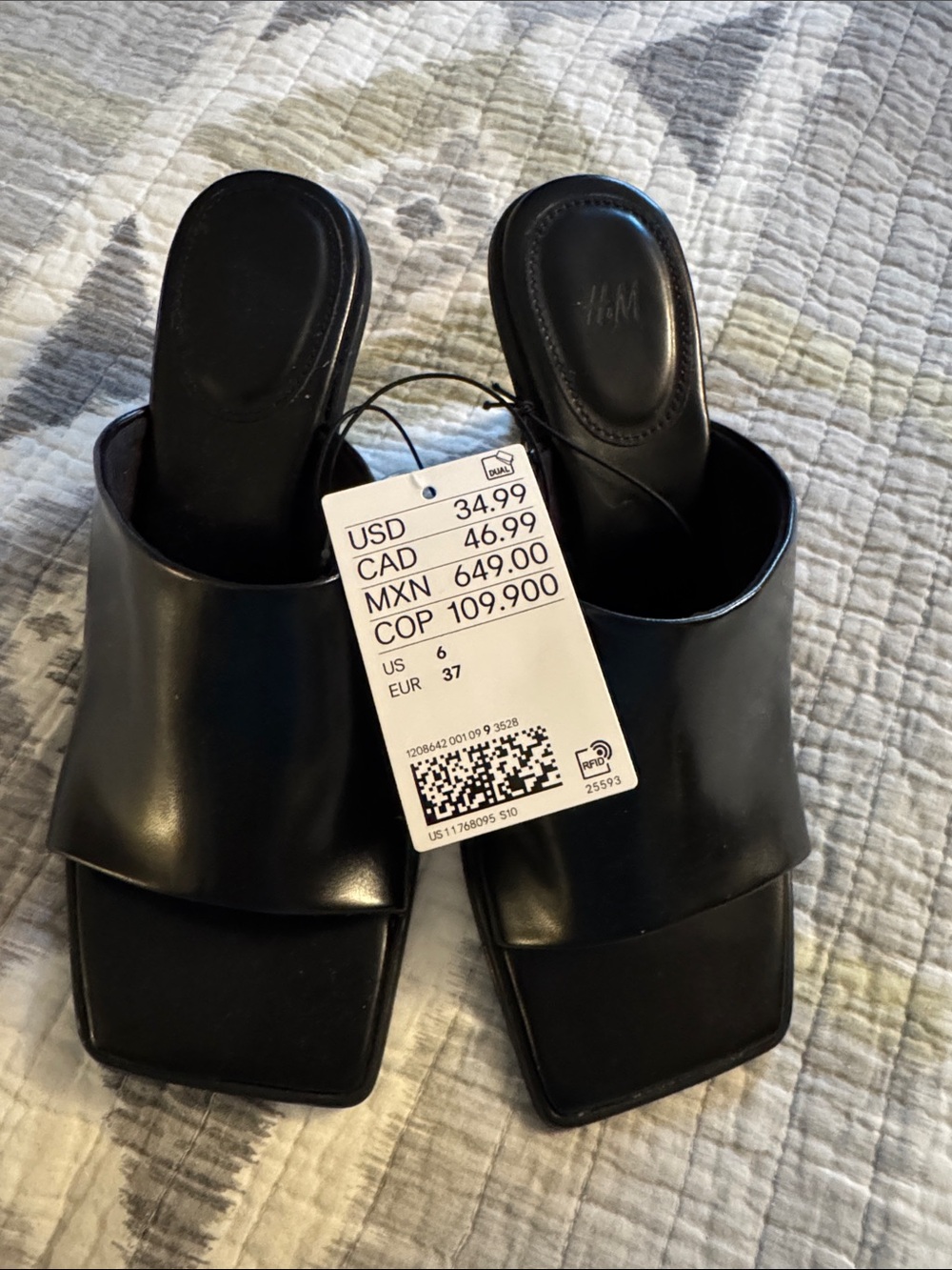 H&M Black Slip-On Square-Toe Mules